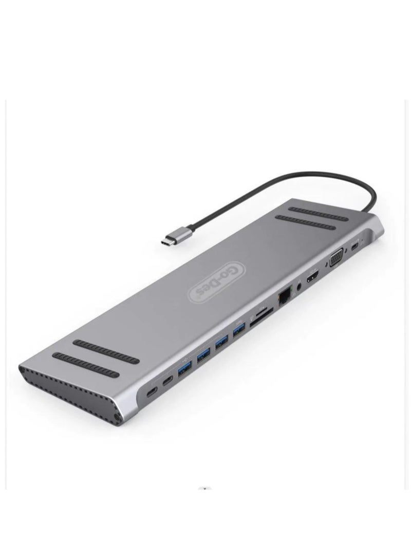 14in1 USB C Type-c Hub hubs docking station dual 4K HDR, VGA, RJ45 Ethernet USB3.0 100W PD SD/TF/ Card reader 3.5mm Audio Go-Des PD Charging adapter for MacBook Pro and Huawei - Image 4