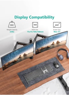 Arabest Monitor Mount Stand,Dual LCD LED Monitor Arm for Desk,Heavy Duty Gaming Monitor Stand Fully Adjustable Arms Hold 2 Screens up to 30 inches  - Image 2