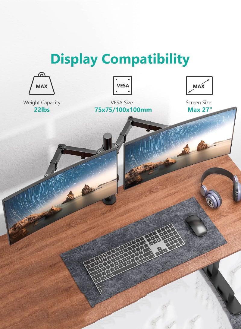 Arabest Monitor Mount Stand,Dual LCD LED Monitor Arm for Desk,Heavy Duty Gaming Monitor Stand Fully Adjustable Arms Hold 2 Screens up to 30 inches - Image 2