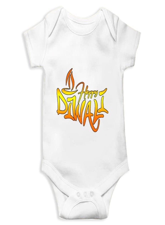 Mott2 Diwali Special Unisex Baby Romper - Happy Diwali10 (0-3 Months White) - Image 1