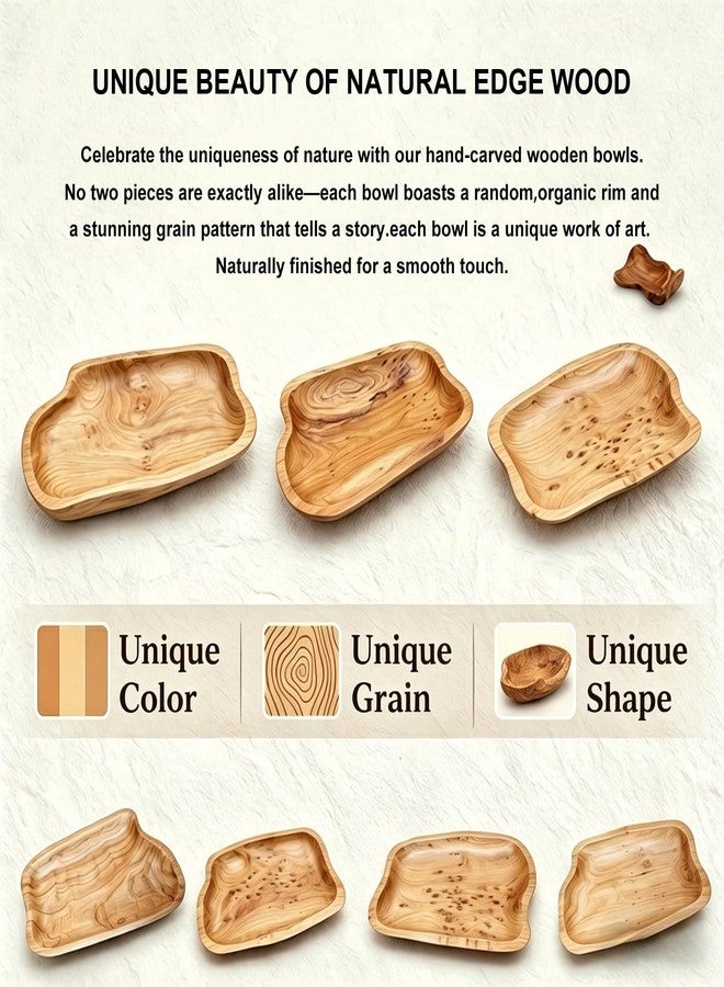 BTEOBFY Natural Wood Fruit Bowl 11-13 inch, Unique Handmade Wood Serving Platter, Wood Fruit Snack Dish for Sandwich Bread Serving, Appetizer Display, Vintage Ring Dish, Hand Carved Artworks - Image 2