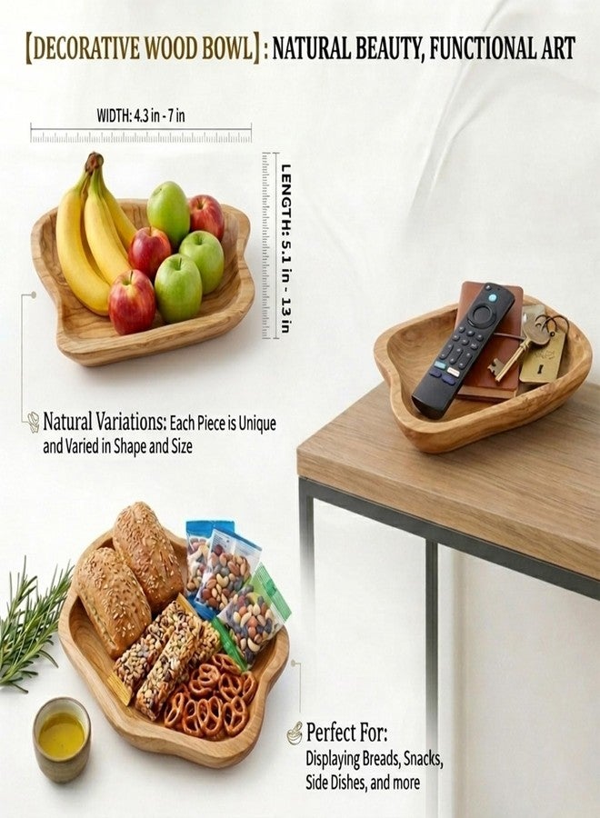BTEOBFY Natural Wood Fruit Bowl 11-13 inch, Unique Handmade Wood Serving Platter, Wood Fruit Snack Dish for Sandwich Bread Serving, Appetizer Display, Vintage Ring Dish, Hand Carved Artworks - Image 5