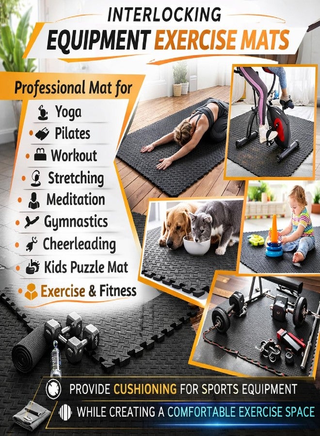 Nasmodo 4Pcs 25mm Gym Mats for Floor Rubber for Heavy Workout Puzzle Floor mats for Home Exercise, Gym Equipment mat Interlocking Eva Foam Flooring Rubber Tiles Yoga, Kid Gym Mats for Floor (Black) - Image 4
