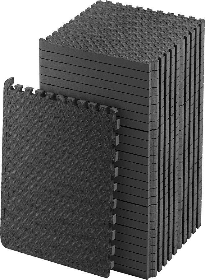 Nasmodo 4Pcs 25mm Gym Mats for Floor Rubber for Heavy Workout Puzzle Floor mats for Home Exercise, Gym Equipment mat Interlocking Eva Foam Flooring Rubber Tiles Yoga, Kid Gym Mats for Floor (Black) - Image 1