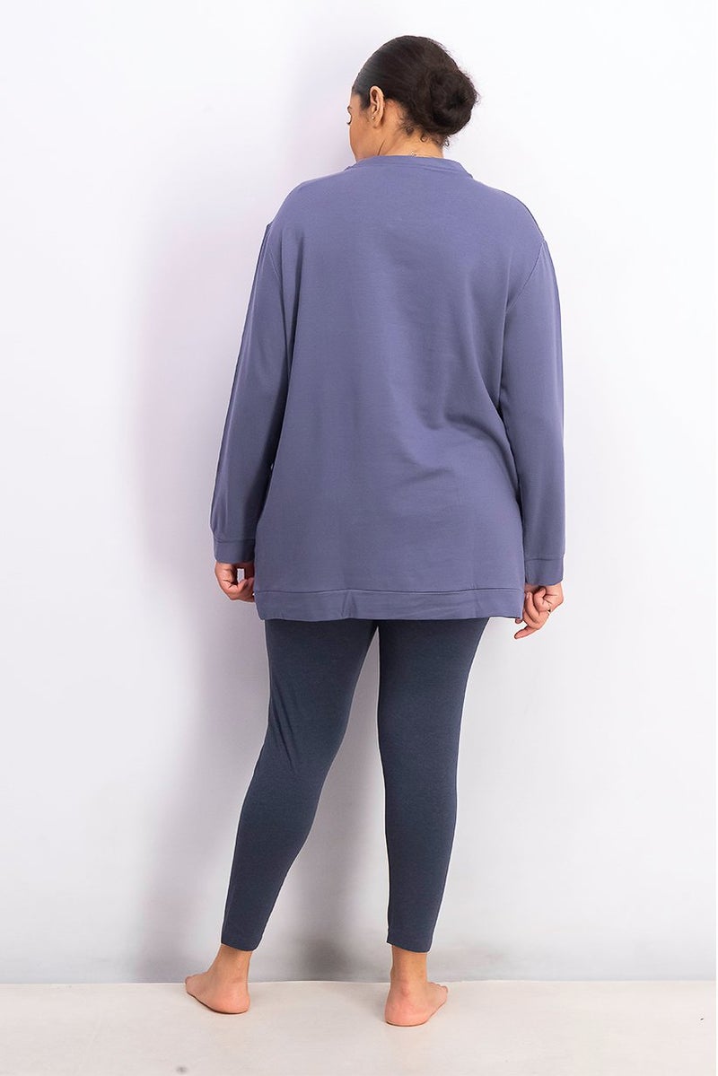 Tchibo Women Printed Pajama Top And Pant Set, Blue - Image 3