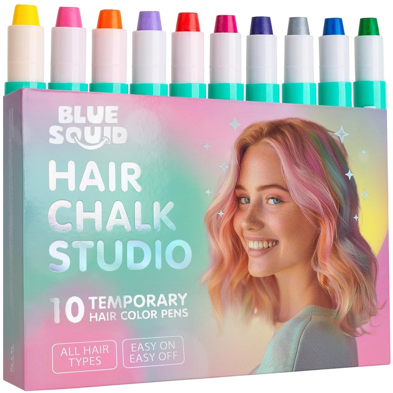 Blue Squid Hair Chalk for Girls Pens  10 Vibrant Temporary Hair Color for Kids  Ideal Christmas Birthday Gifts for Girls  Teens  Kid Safe Washable Hair Dye for Ages 6 7 8 9 10 11 12