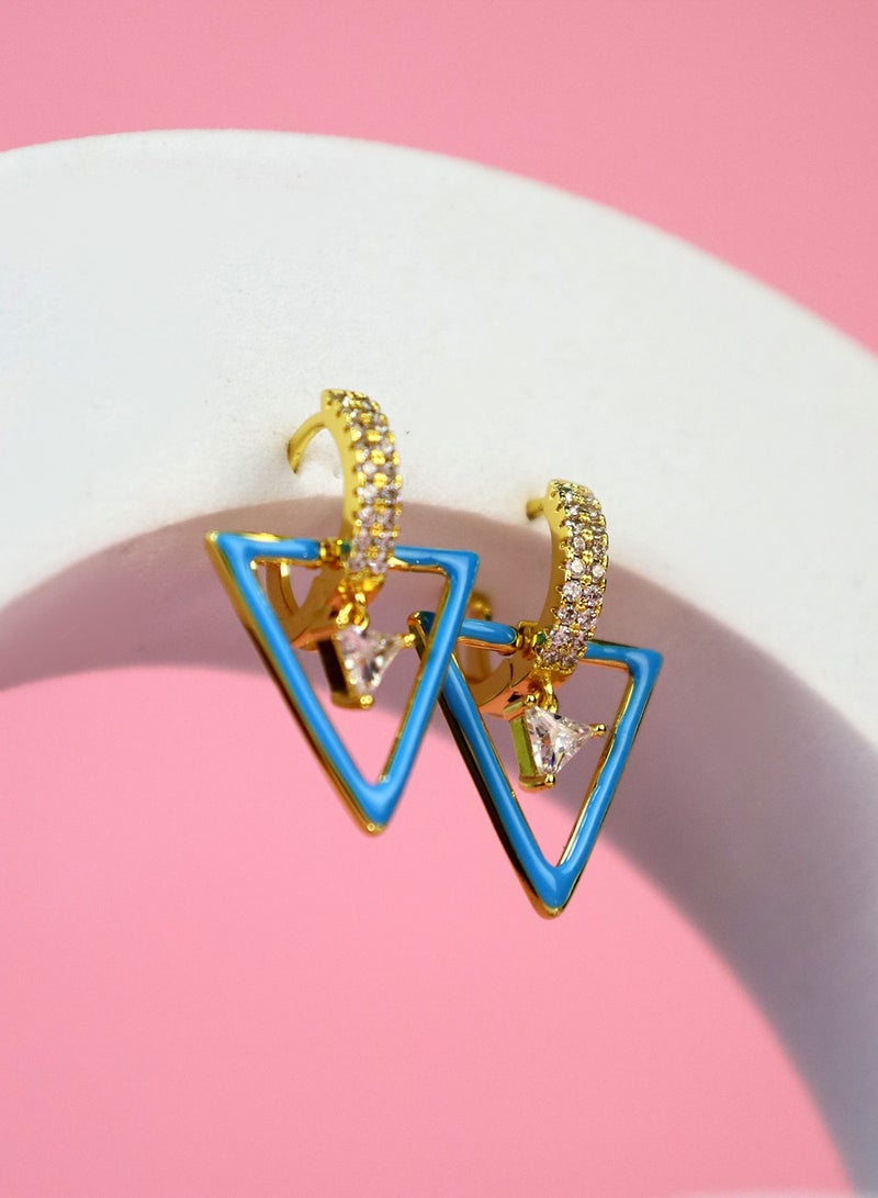 R.C.E Accessories Blue Triangle Earrings With Gold Finish -Stylish Fashion Jewelry For Women And Girls
