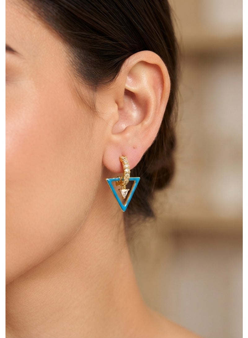 R.C.E Accessories Blue Triangle Earrings for Women & Girls – Elegant Gold Finish, Gold Plated Earrings, Stylish Earrings Hoops & Earrings for Ladies Gold, Modern Fashion Jewelry - Image 2