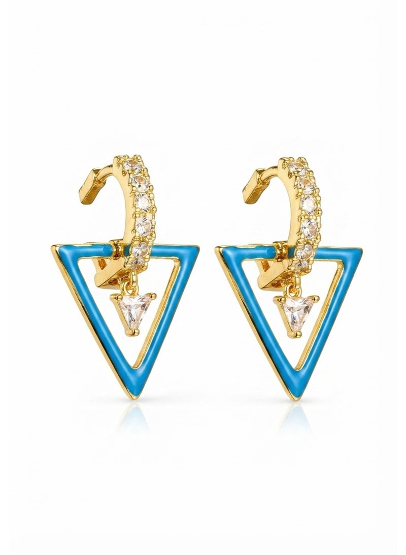 R.C.E Accessories Blue Triangle Earrings for Women & Girls – Elegant Gold Finish, Gold Plated Earrings, Stylish Earrings Hoops & Earrings for Ladies Gold, Modern Fashion Jewelry - Image 1