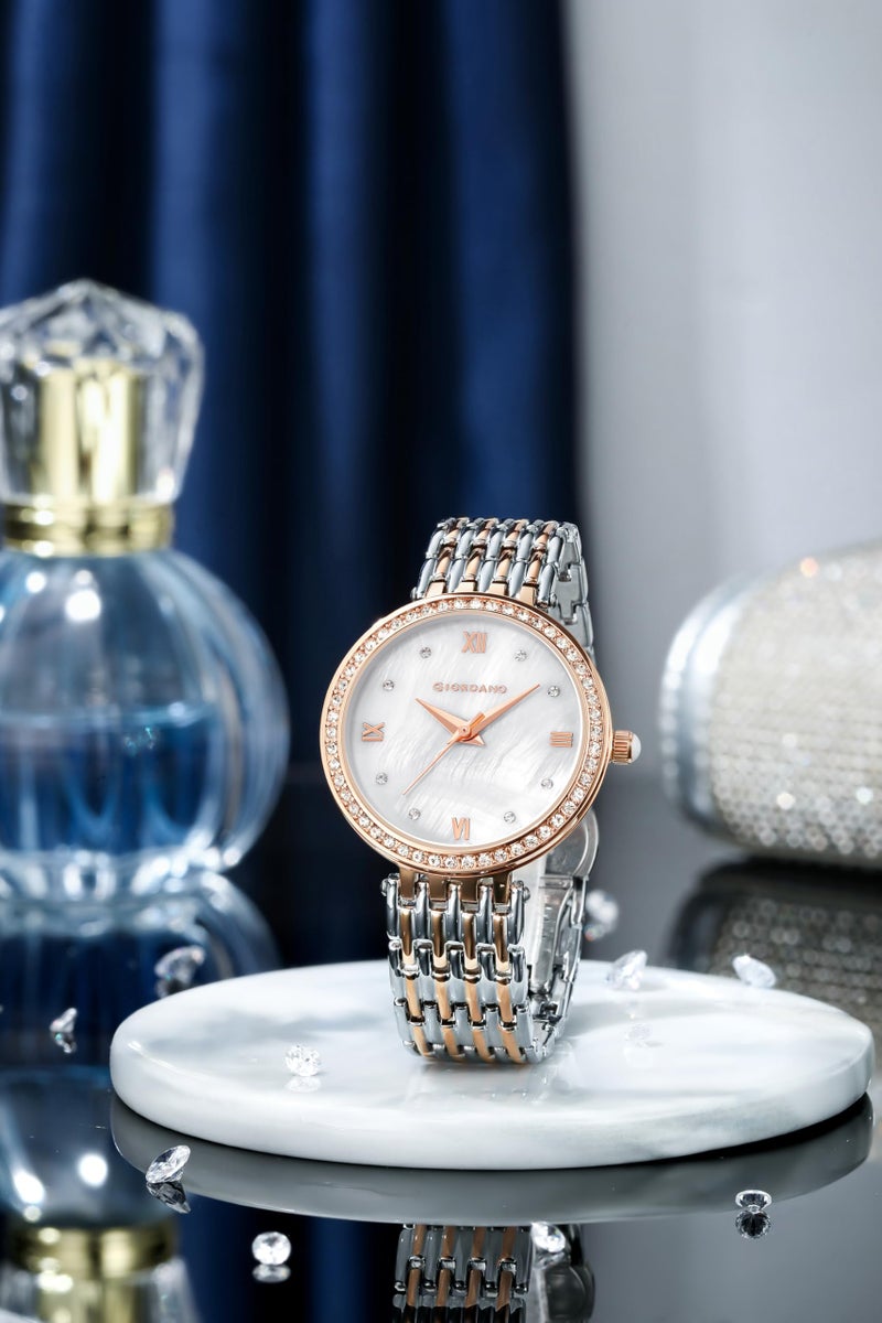 Giordano Analog Watch for Women with Stainless Steel Strap and Crystal Embellished Bezel, Roman Numerals - Image 3