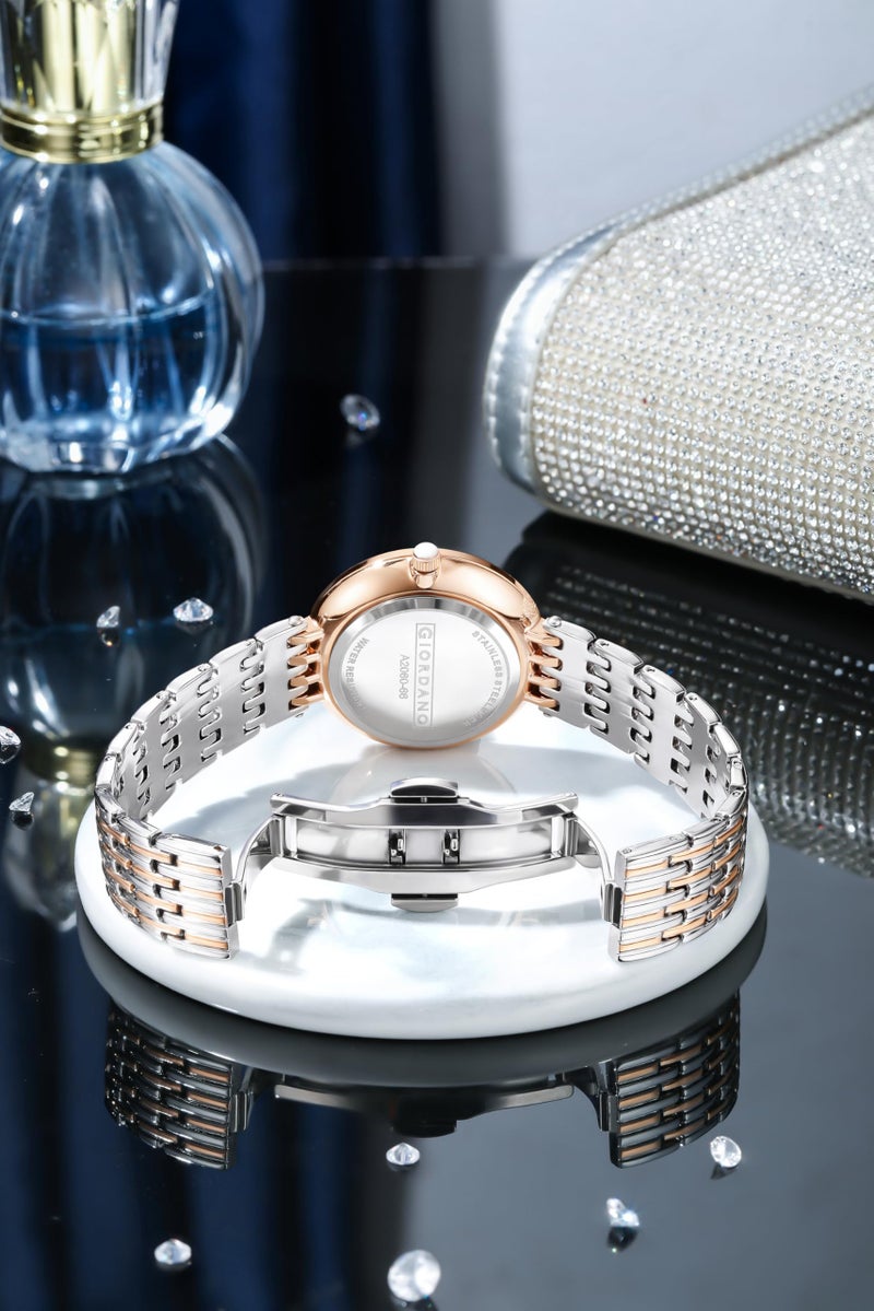 Giordano Analog Watch for Women with Stainless Steel Strap and Crystal Embellished Bezel, Roman Numerals - Image 5