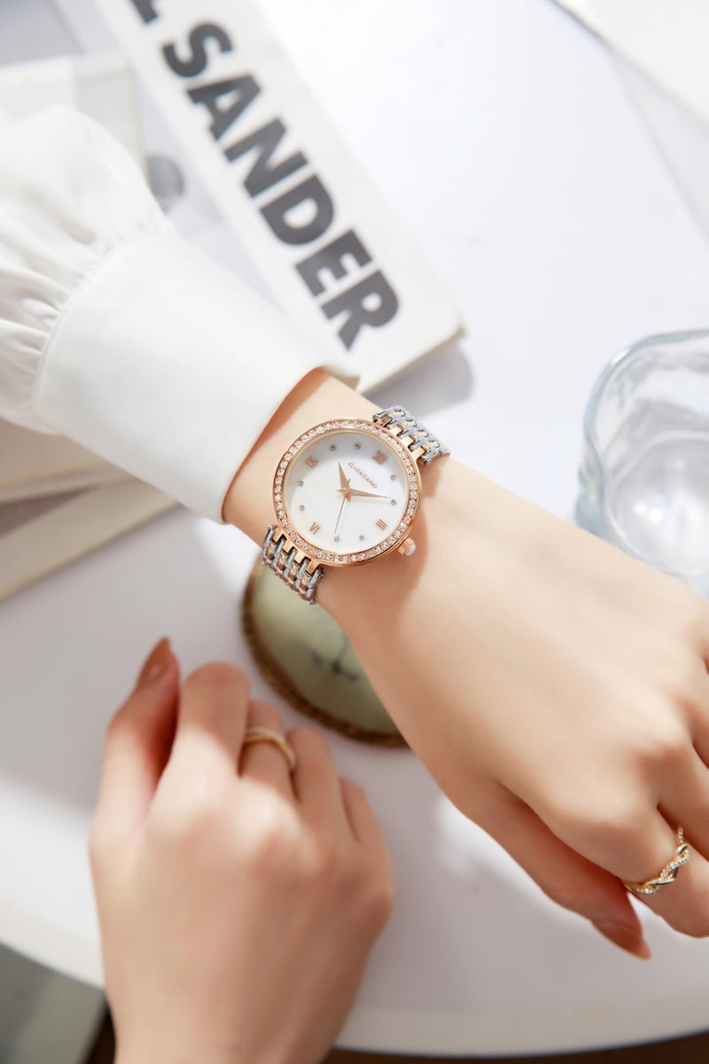 Giordano Analog Watch for Women with Stainless Steel Strap and Crystal Embellished Bezel, Roman Numerals - Image 2