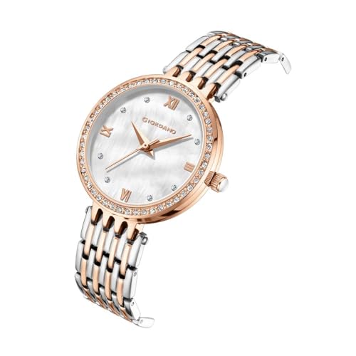 Giordano Analog Watch for Women with Stainless Steel Strap and Crystal Embellished Bezel, Roman Numerals - Image 4