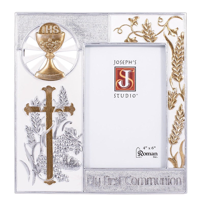 Josephs Studio by Roman Communion Collection 8H COMMUNION FRAME 4x6 SILVER Home Dcor Devout Gift Prayerful Inspiration 1x8x8