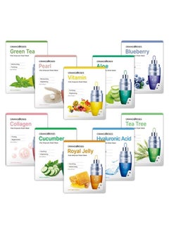 【Orangeroses】 10 Pcs Combo Vital Ampoule Sheet Mask, Korean Facial Skincare Sheet | Simple & Effective Skincare Routine | Moisturization | Wrinkle Care | Brightening (New Upgraded Mask)