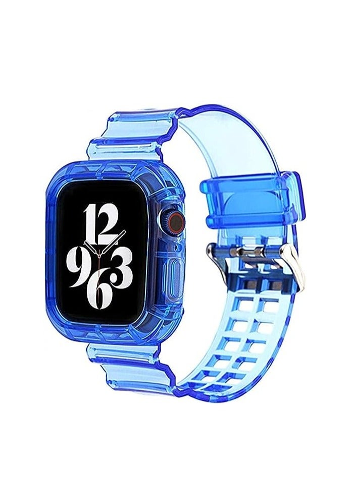 Compatible with Apple Watch Band 41mm 40mm 38mm for Women and Men, Clear Design Silicone Wristband Strap for iWatch Series 11/10/9/8/7/6/5/4/3/2/1/SE 3/2/1 Transparent Blue - Image 1