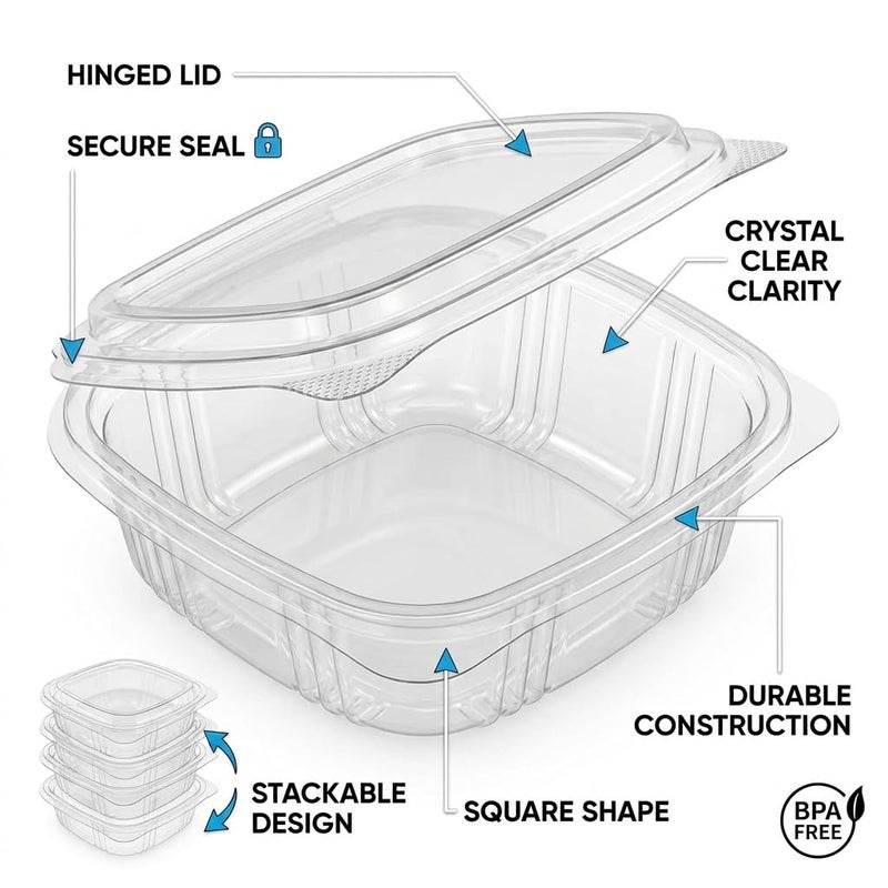 Clear Plastic Food Storage Containers with Lids, Square Disposable Takeaway Food Box for Meal Prep, Desserts, Salads, Fruits, Catering & Food Delivery, Available in Multiple Sizes Pack of 15 (12 oz) - Image 3