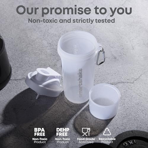 Smartshake Slim 4-Pack Protein Shaker Bottle 400 ml | 13.5 oz – Storage Included - Leakproof Screw-on Lid - BPA Free – Unisex - Black, White, Stormy Gray, Cotton pink - Image 4