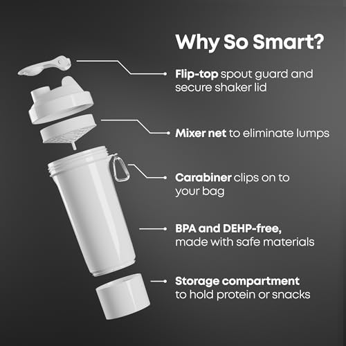 Smartshake Slim 4-Pack Protein Shaker Bottle 400 ml | 13.5 oz – Storage Included - Leakproof Screw-on Lid - BPA Free – Unisex - Black, White, Stormy Gray, Cotton pink - Image 2