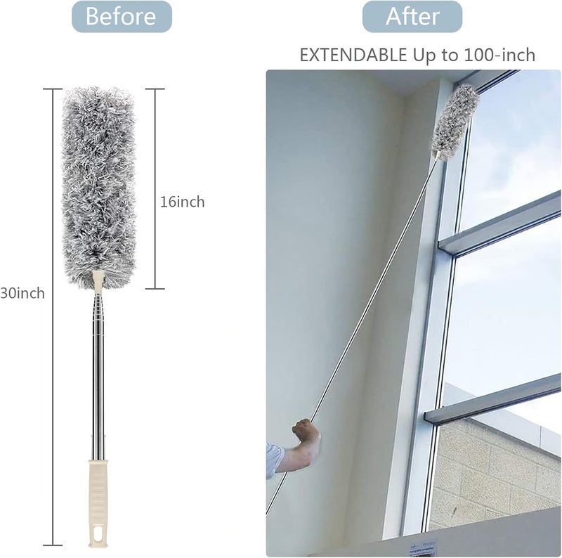 Azun Microfiber Duster with Extension Pole(Stainless Steel) 30 to 100'', with Bendable Head, Extendable Long Duster for Cleaning Ceiling Fan, High Ceiling, Keyboard, Furniture Cars Gray - Image 4