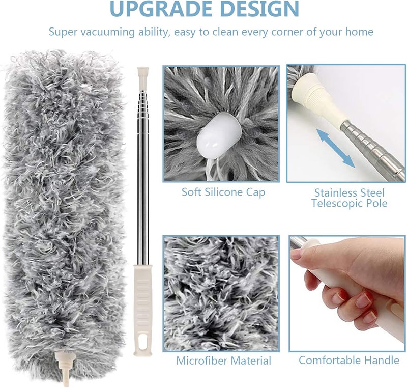 Azun Microfiber Duster with Extension Pole(Stainless Steel) 30 to 100'', with Bendable Head, Extendable Long Duster for Cleaning Ceiling Fan, High Ceiling, Keyboard, Furniture Cars Gray - Image 5