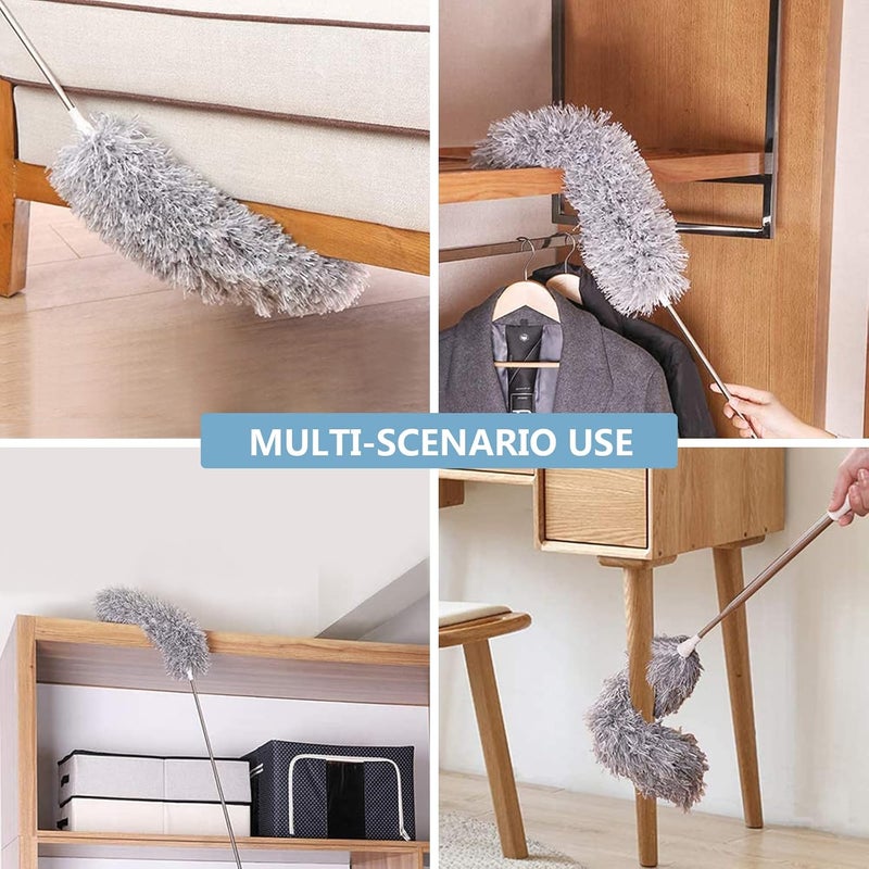 Azun Microfiber Duster with Extension Pole(Stainless Steel) 30 to 100'', with Bendable Head, Extendable Long Duster for Cleaning Ceiling Fan, High Ceiling, Keyboard, Furniture Cars Gray - Image 2