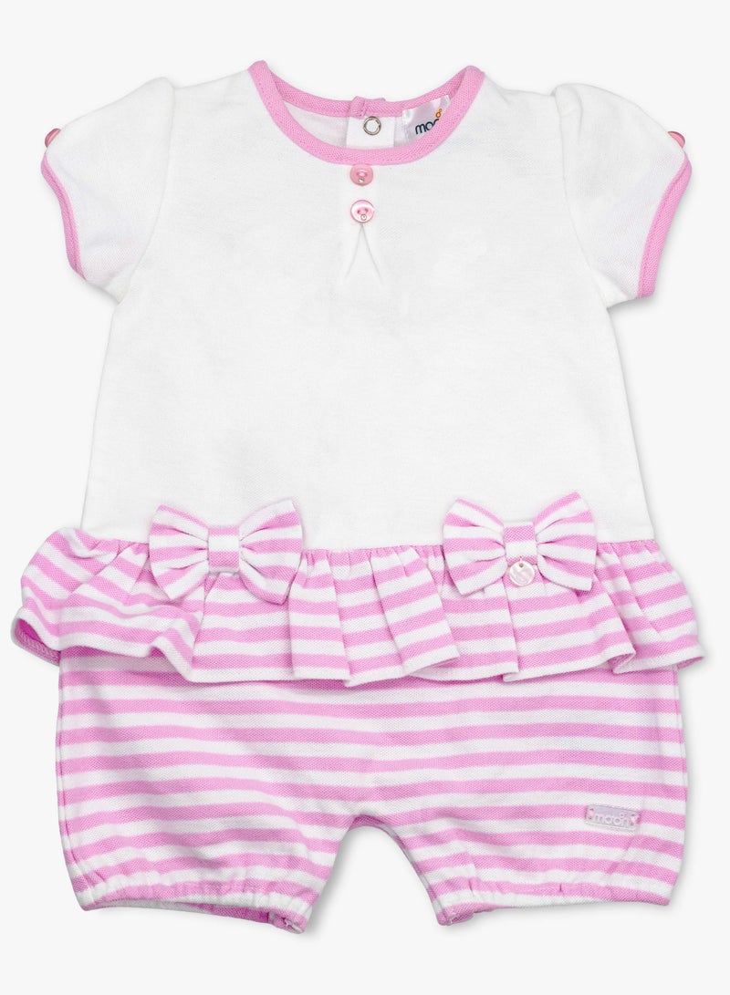 MOON 100% Cotton  Romper 6-9M Pink - Pink Stripes - Image 1