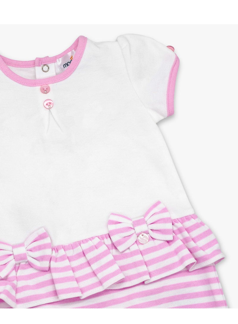 MOON 100% Cotton  Romper 6-9M Pink - Pink Stripes - Image 3