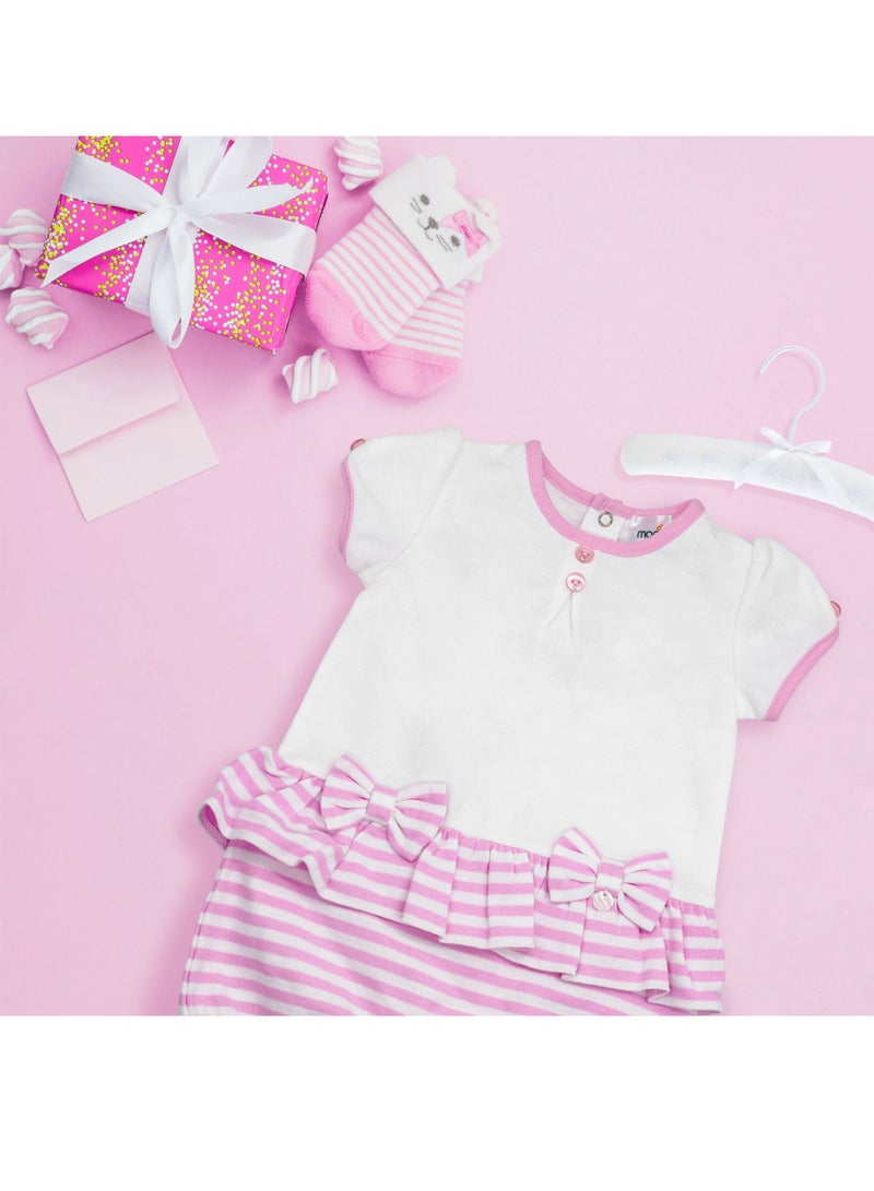 MOON 100% Cotton  Romper 6-9M Pink - Pink Stripes - Image 5