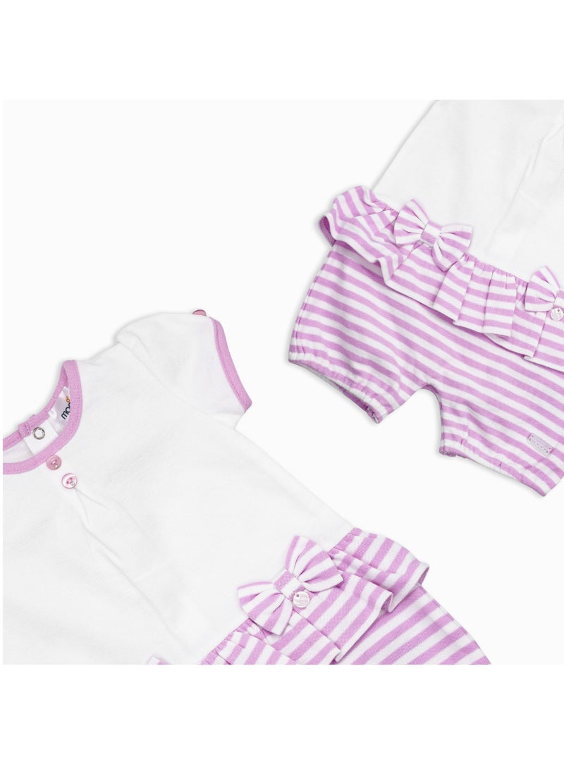 MOON 100% Cotton  Romper 6-9M Pink - Pink Stripes - Image 4
