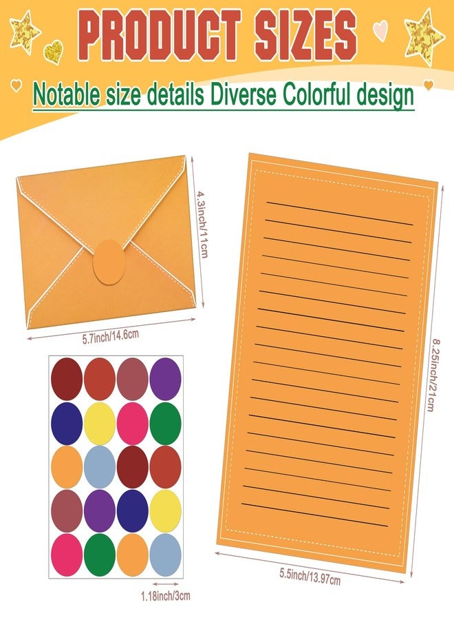 تاوباري مجموعة أوراق قرطاسية من تاوباري مكونة من 160 قطعة (50 ورقة كتابة مزدوجة الجوانب، 50 ظرفًا متطابقًا)، 60 ملصقًا دائريًا منقطًا، 10 تصاميم (ألوان زاهية). - Image 3
