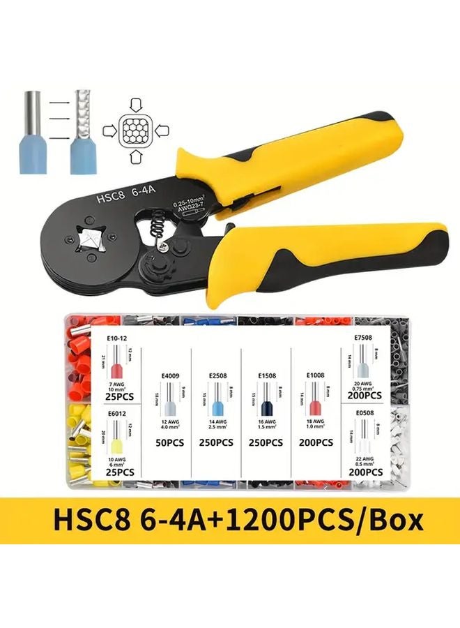 HSC8 6 4A 1200PCS Self Adjusting Ratchet Crimping Tool 0 25 10mm² AWG 23 7 with Tube Terminal Clamp Kit - Image 1