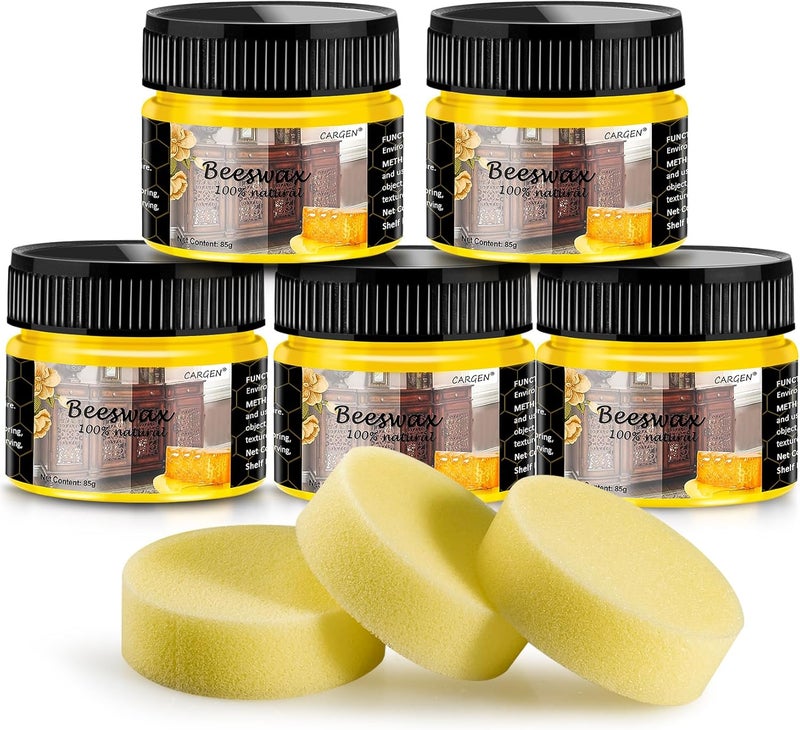 CARGEN Beeswax Furniture Polish, Wood Seasoning Beeswax for Furniture Wood Wax for Dining Table Floor Doors Chairs Cabinets to Protect and Care 5pcs Beeswax Polish and 3pcs Sponges - Image 1