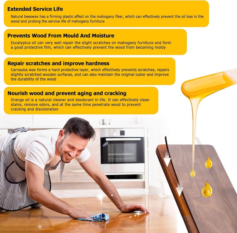 CARGEN Beeswax Furniture Polish, Wood Seasoning Beeswax for Furniture Wood Wax for Dining Table Floor Doors Chairs Cabinets to Protect and Care 5pcs Beeswax Polish and 3pcs Sponges - Image 5