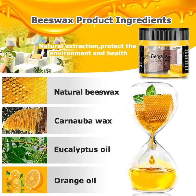 CARGEN Beeswax Furniture Polish, Wood Seasoning Beeswax for Furniture Wood Wax for Dining Table Floor Doors Chairs Cabinets to Protect and Care 5pcs Beeswax Polish and 3pcs Sponges - Image 2