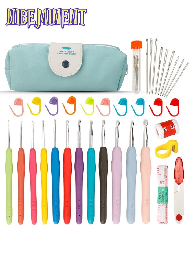 NIBEMINENT Crochet Hooks 12 Sizes Crochet Hook Set, 36 Pack Yarn Crochet Kit for Beginners, Knitting Needles with Ergonomic Handles for Arthritic Hands, Crochet Needle Kit with Blue Case for Crocheters - Image 1