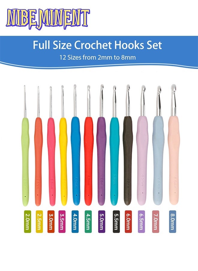 NIBEMINENT Crochet Hooks 12 Sizes Crochet Hook Set, 36 Pack Yarn Crochet Kit for Beginners, Knitting Needles with Ergonomic Handles for Arthritic Hands, Crochet Needle Kit with Blue Case for Crocheters - Image 2