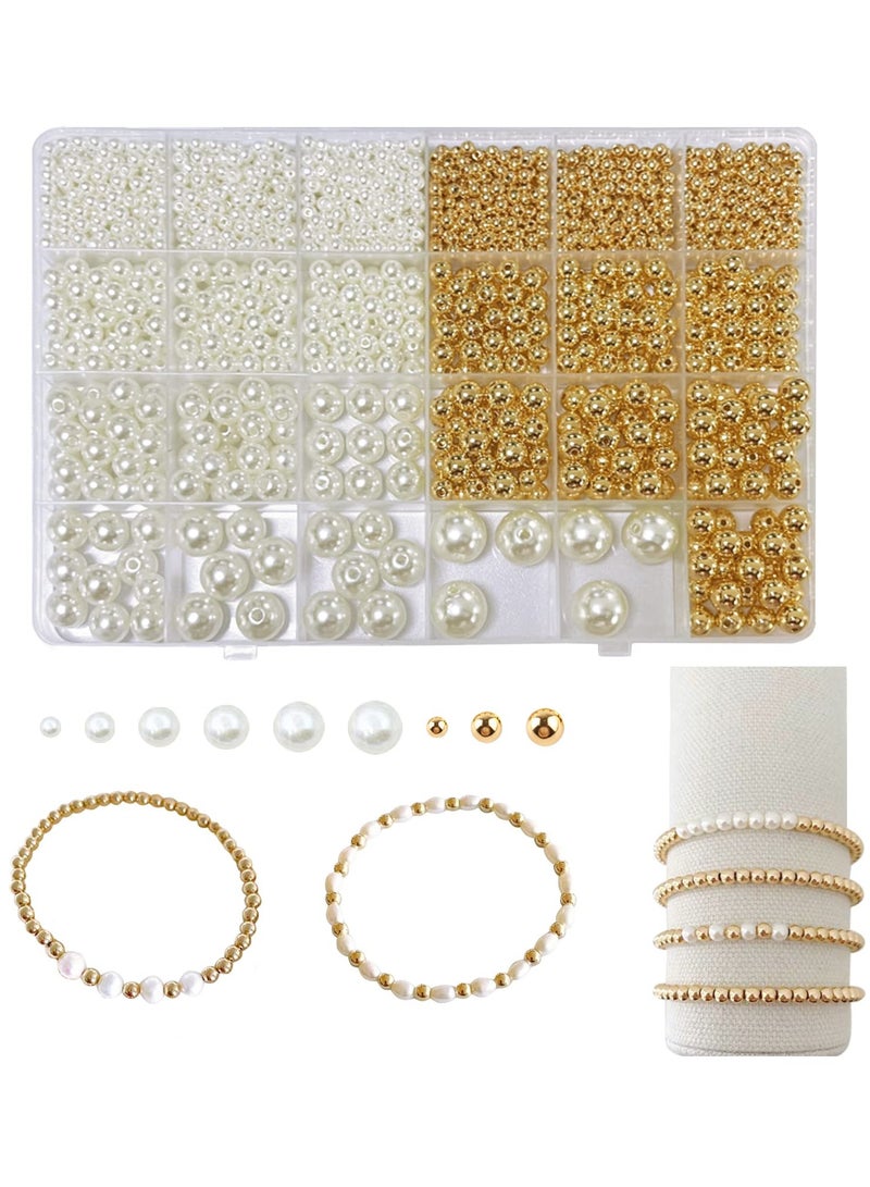 Excefore Bracelet Making Kits Gold Pearl Beads for Jewelry Making Kit Supplies Bracelet Making Kit for Adults Girls Beads for Crafts Kits Pearl Bracelet Necklace Friendship Small Bracelet Beads - Image 1