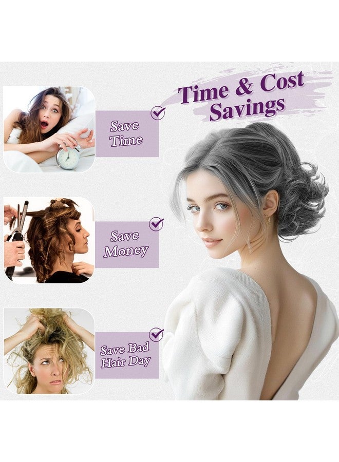 بارسدار وصلات شعر ذيل الحصان برباط من بارسدار - وصلات شعر ذيل حصان مموجة قصيرة بطول 25.4 سم للنساء - وصلات شعر ذيل حصان صناعية بمشط ومشابك شعر وذيل حصان مملح وفلفل - أطراف رمادية داكنة وبيضاء - Image 4