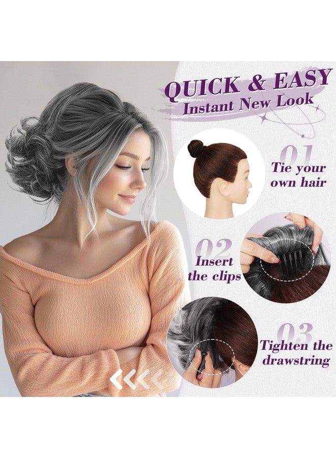 بارسدار وصلات شعر ذيل الحصان برباط من بارسدار - وصلات شعر ذيل حصان مموجة قصيرة بطول 25.4 سم للنساء - وصلات شعر ذيل حصان صناعية بمشط ومشابك شعر وذيل حصان مملح وفلفل - أطراف رمادية داكنة وبيضاء - Image 5