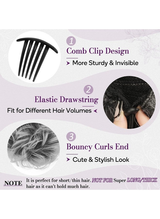 بارسدار وصلات شعر ذيل الحصان برباط من بارسدار - وصلات شعر ذيل حصان مموجة قصيرة بطول 25.4 سم للنساء - وصلات شعر ذيل حصان صناعية بمشط ومشابك شعر وذيل حصان مملح وفلفل - أطراف رمادية داكنة وبيضاء - Image 3