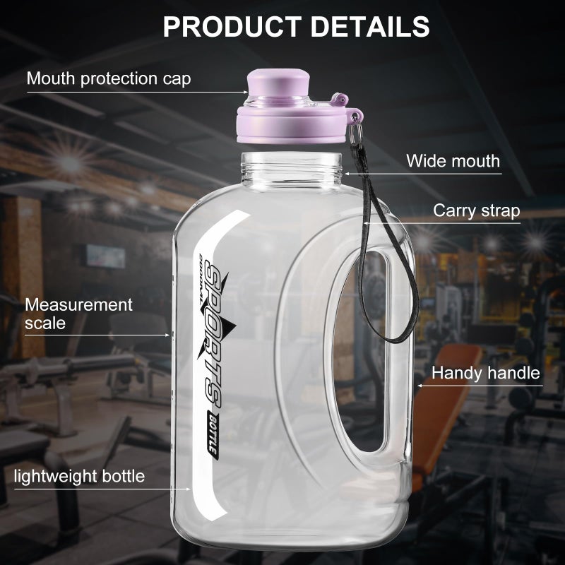 Doseno Half Gallon Water Bottle  95 OZ/ 2.8 L  BPA Free  Modern  Sports  Gym  Outdoor  Purple  Plastic  Oval  Straw  Portable Handle  5.31"" W x 10.62"" H - Image 2