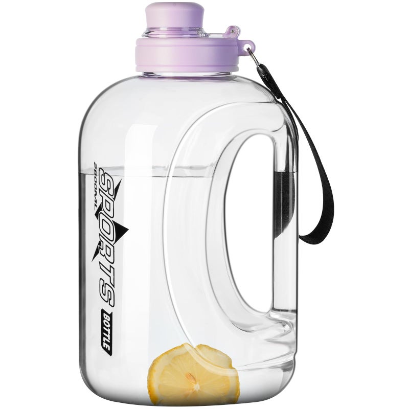 Doseno Half Gallon Water Bottle  95 OZ/ 2.8 L  BPA Free  Modern  Sports  Gym  Outdoor  Purple  Plastic  Oval  Straw  Portable Handle  5.31"" W x 10.62"" H - Image 1
