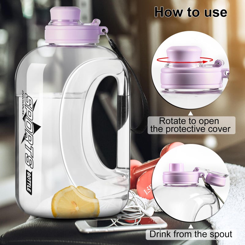 Doseno Half Gallon Water Bottle  95 OZ/ 2.8 L  BPA Free  Modern  Sports  Gym  Outdoor  Purple  Plastic  Oval  Straw  Portable Handle  5.31"" W x 10.62"" H - Image 3