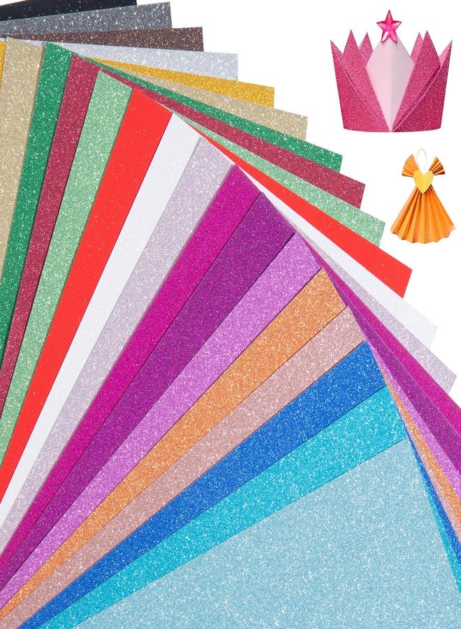 Monigte 20 Colors 50 Sheets Glitter Cardstock,Cardstock Paper,Premium Sparkly Cricut Cardstocks,A5 Glitter Paper for Arts Crafts,Card Making, Scrapbook Supplies for DIY Project - Image 1
