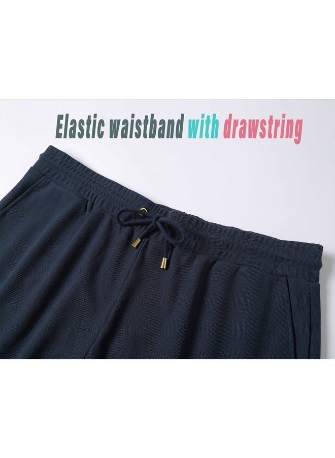 Redqenting Mens 8" Casual Sweat Shorts with Pockets,Drawstring Athletic Shorts Waffle Lounge Summer Shorts (Size28~40) Navy  - Image 5