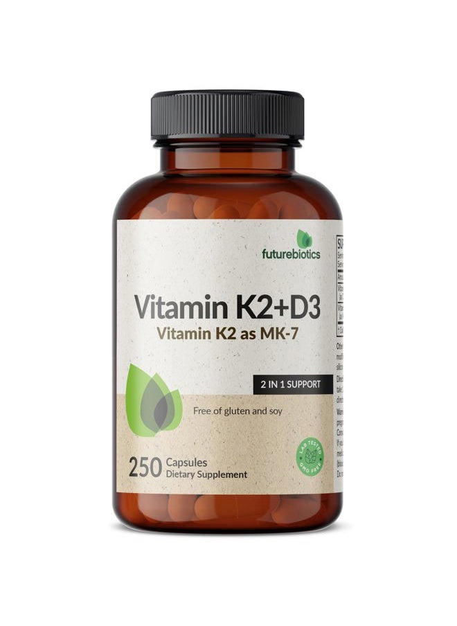 Futurebiotics - Vitamin K2 (MK7) with D3 Supplement - Non-GMO Formula - 5000 IU Vitamin D3 & 90 mcg Vitamin K2 MK-7, 250 Vegetarian Capsules - Image 1