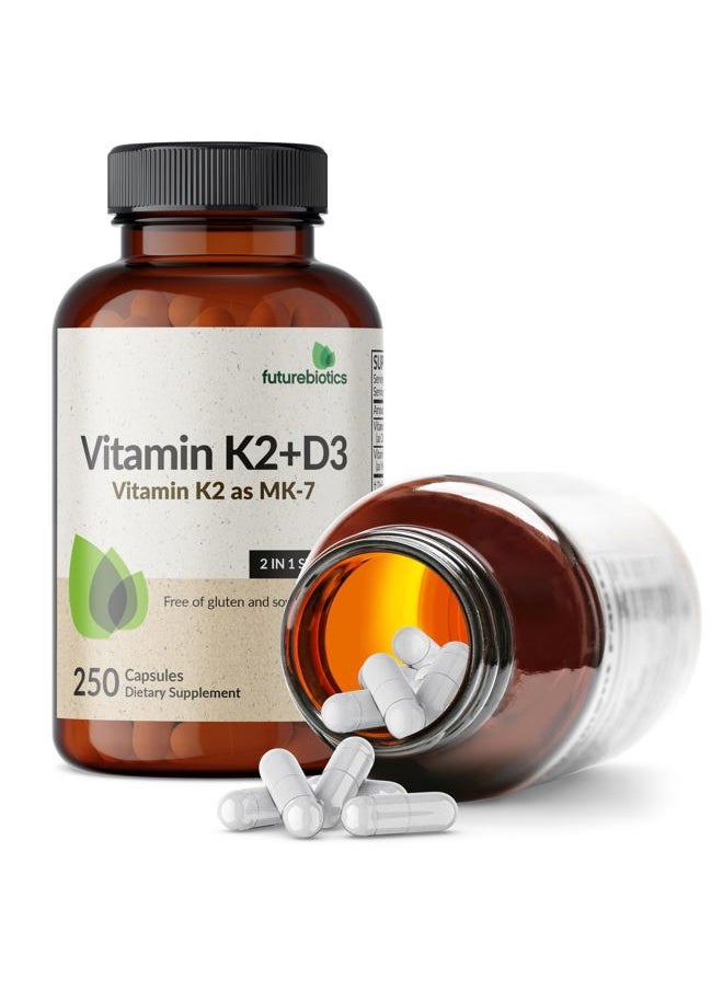 Futurebiotics - Vitamin K2 (MK7) with D3 Supplement - Non-GMO Formula - 5000 IU Vitamin D3 & 90 mcg Vitamin K2 MK-7, 250 Vegetarian Capsules - Image 1