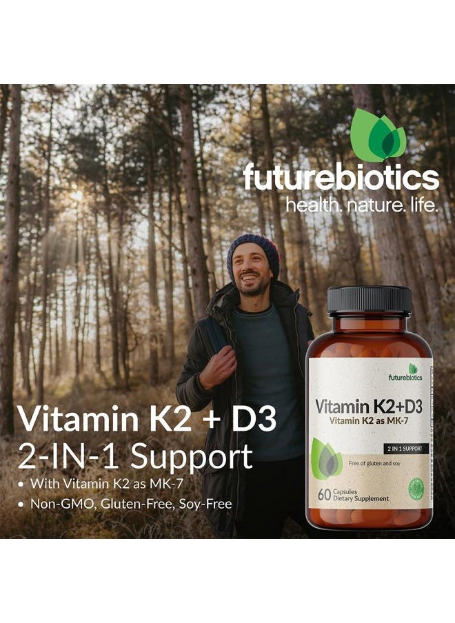 Futurebiotics - Vitamin K2 (MK7) with D3 Supplement - Non-GMO Formula - 5000 IU Vitamin D3 & 90 mcg Vitamin K2 MK-7, 250 Vegetarian Capsules - Image 1