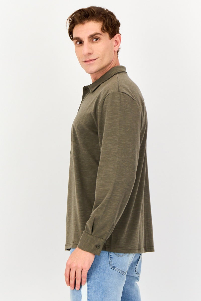 Core Elements Men Regular Fit Heather Long Sleeve Casual Shirt, Olive - Image 2